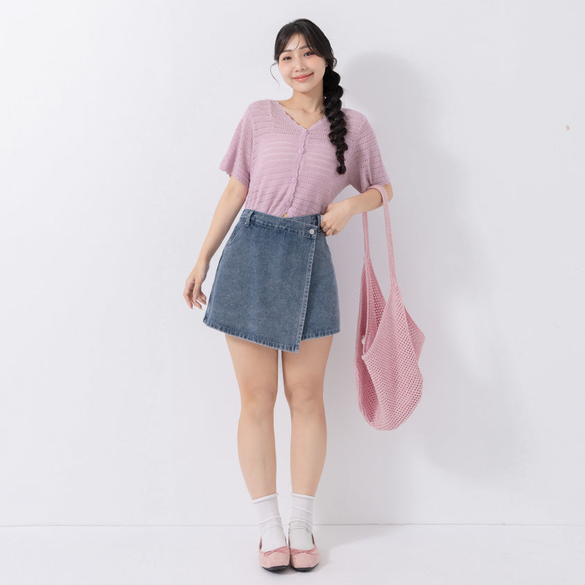 Slim Fit A-Line Wrap Plus Size Denim Skort