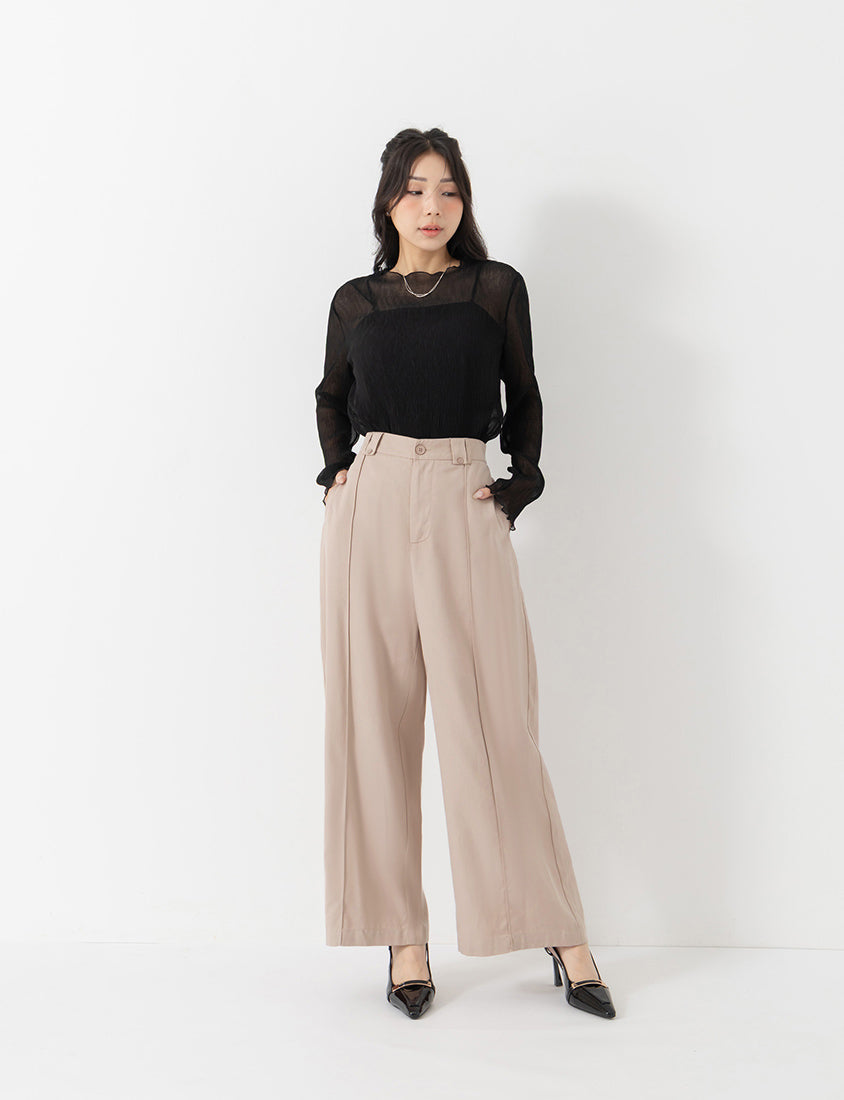 MISS. Lyocell Twill Topstitched Plus Size Trousers