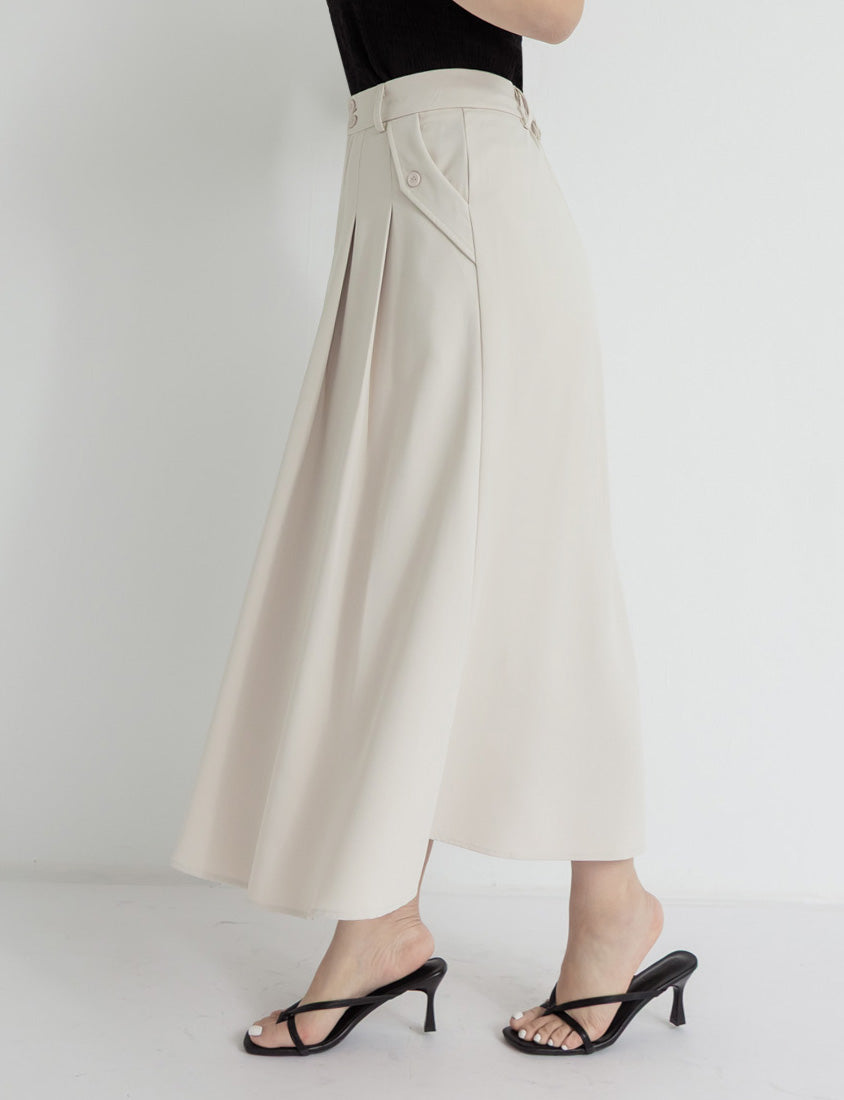 High Waist Double Button Pleated Chiffon Plus Size Skirt