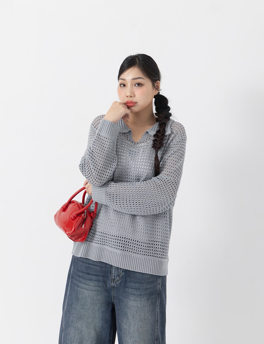 Anti-Pilling Cutout Hollow Collar Plus Size Knit Top