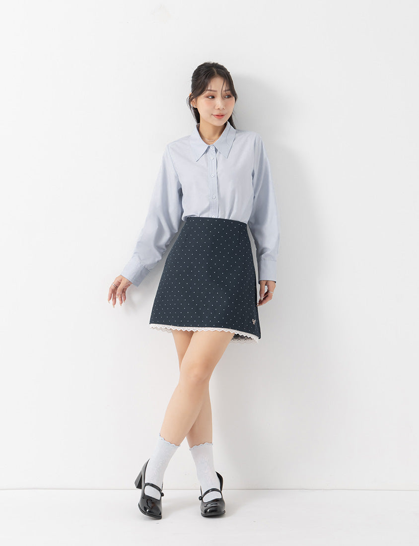 MISS. Easy-Care Contrast Color Long Sleeve Plus Size Shirt