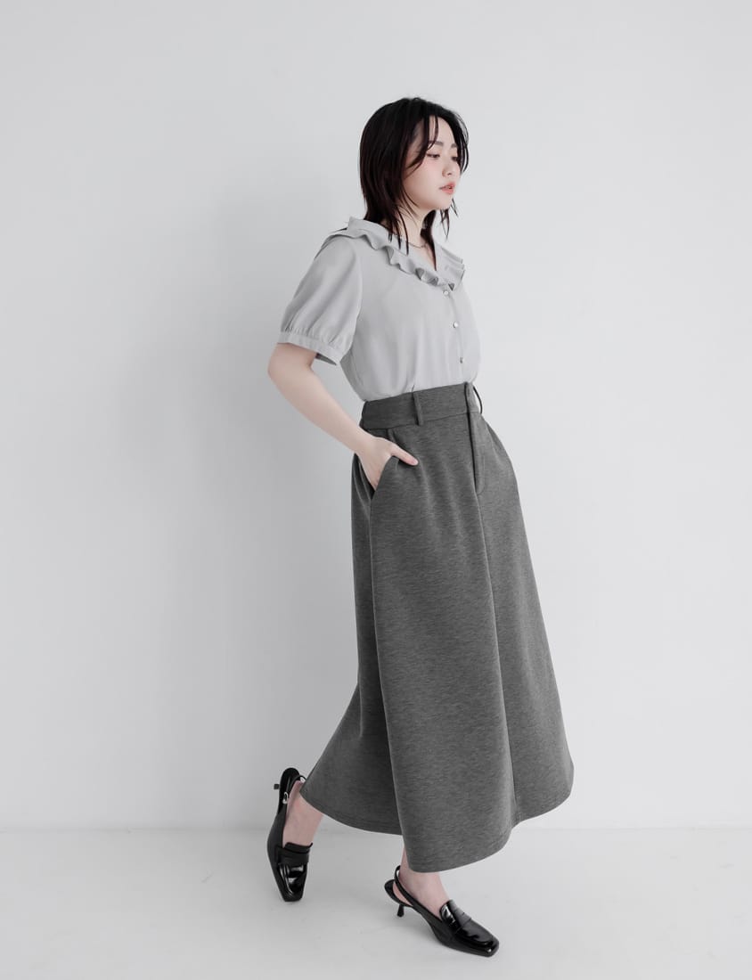 MISS. Korean-Style V-Neck Big Ruffled Puff Sleeve Plus Size Blouse