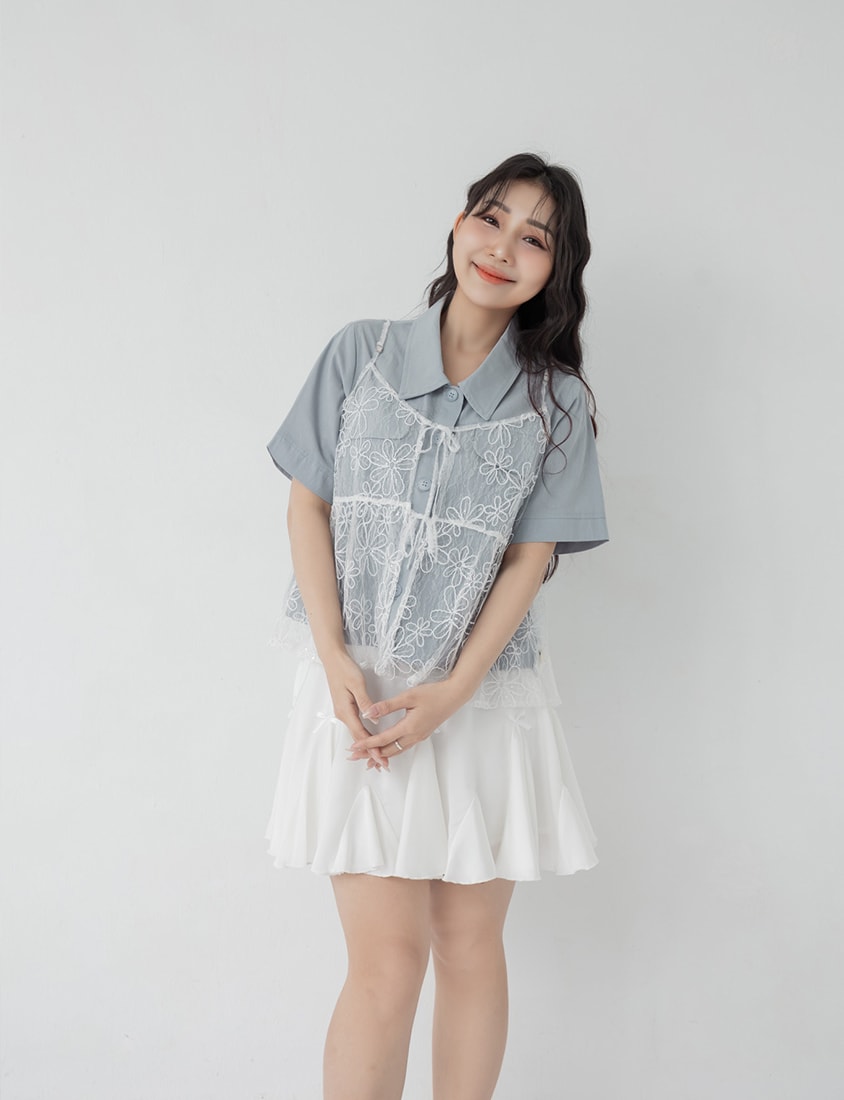 Spring Cotton Linen Stitch Plus Size Short Sleeve Shirt
