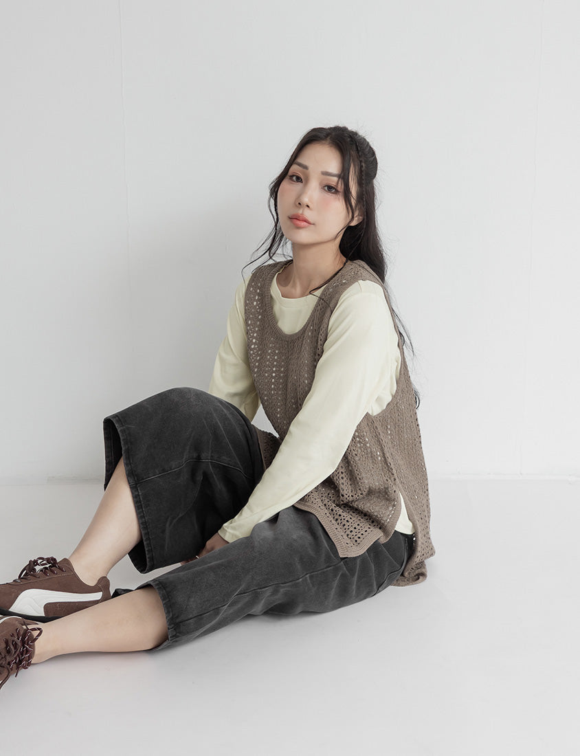 Japanese Style Layered Knit Cutout Plus Size Two-Piece Set