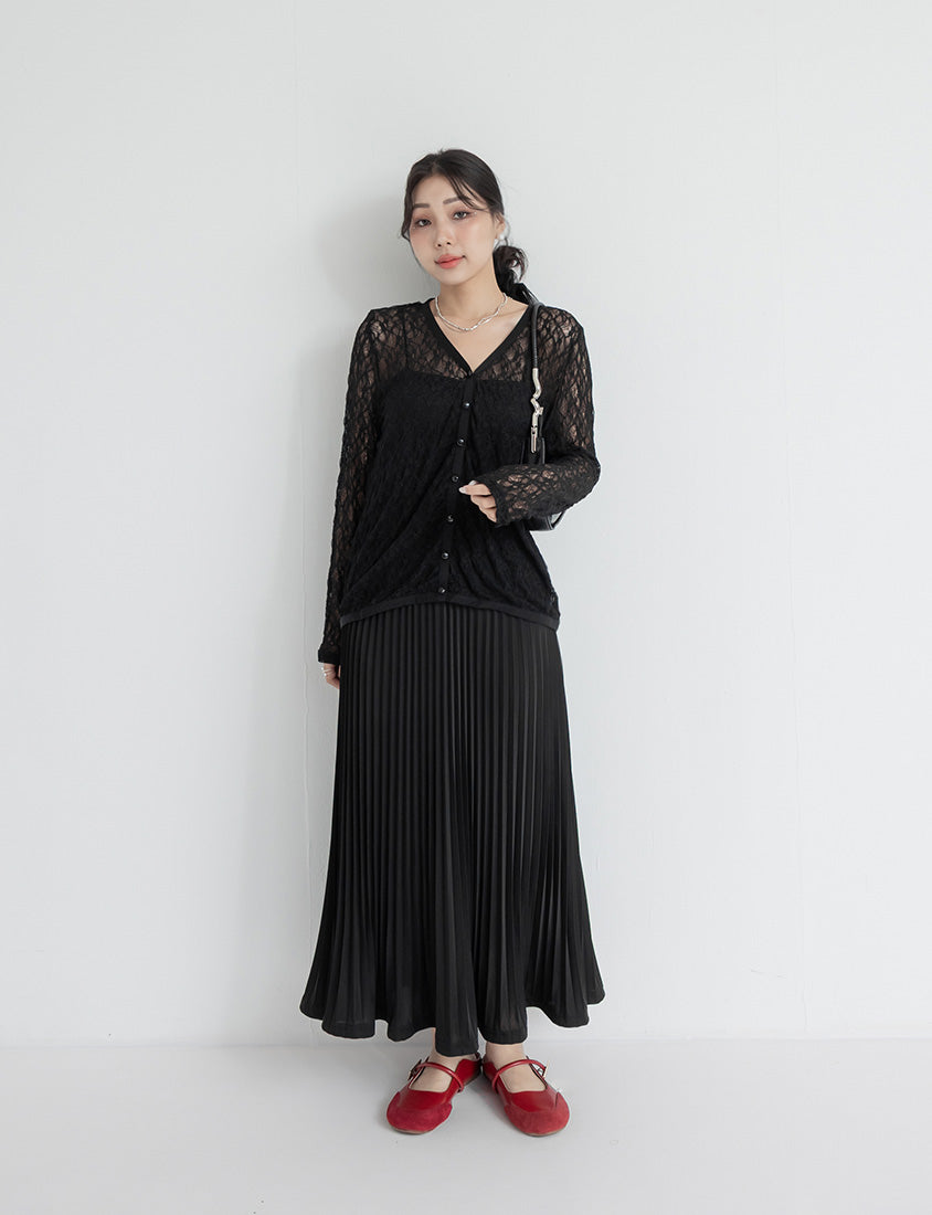 MISS. Fairy Lace Hollow Cut Button-Up Plus Size Cardigan