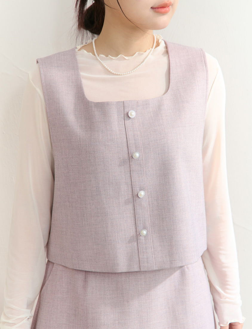 MISS. Korean Style Pearl Button Plus Size Tailored Vest