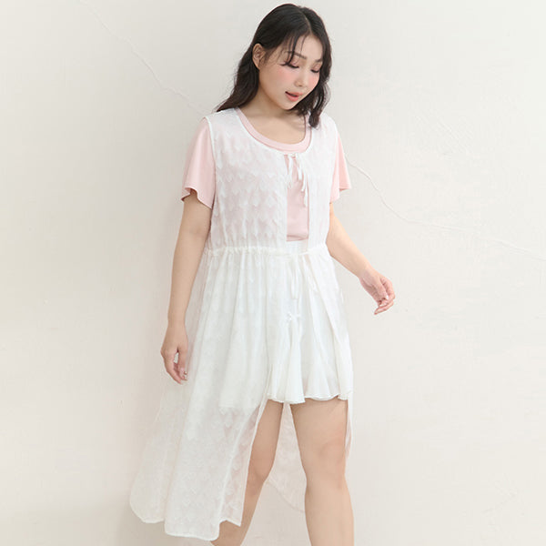 All-Over Heart Jacquard Plus Size Long Camisole Vest