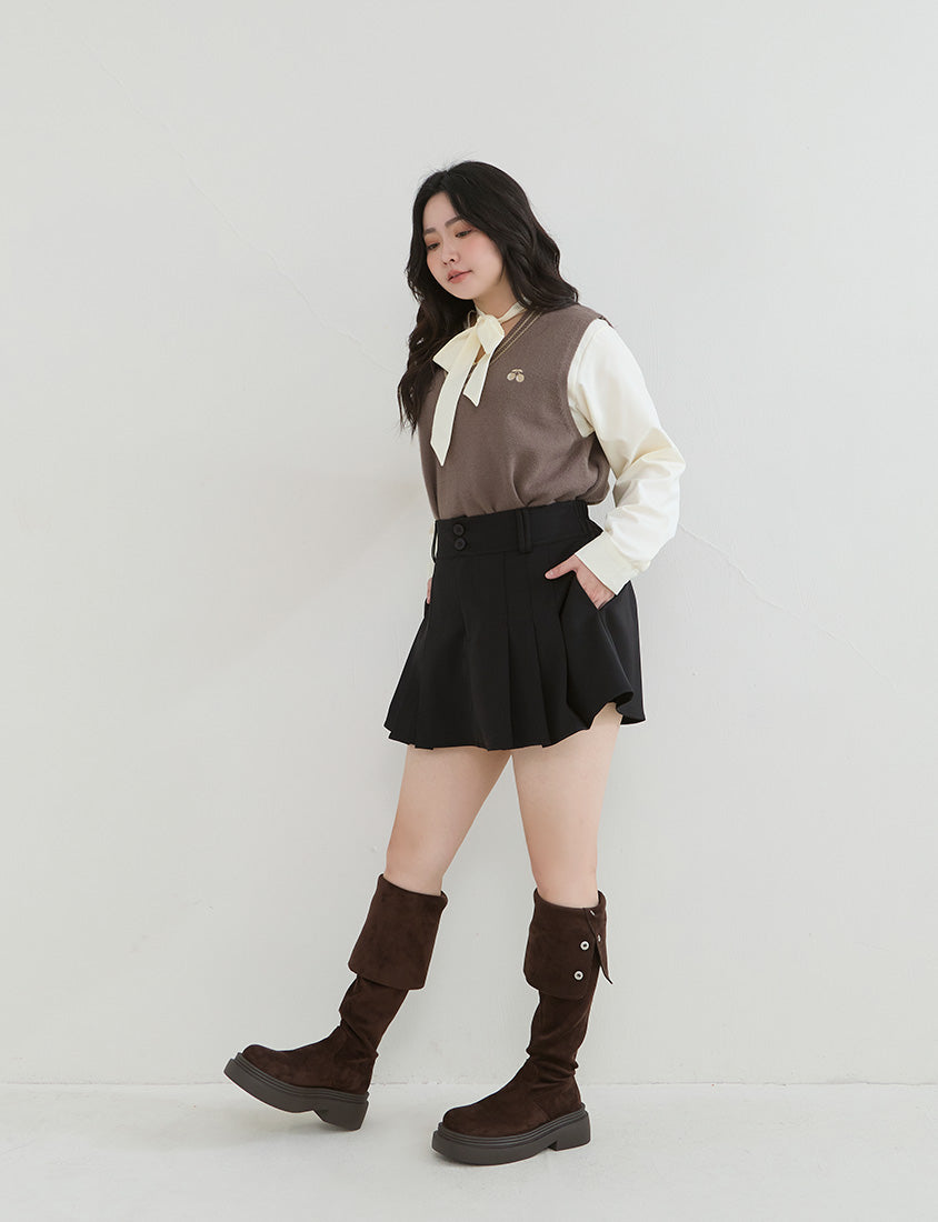 Preppy Cherry Embroidered Cropped Knit Plus Size Vest