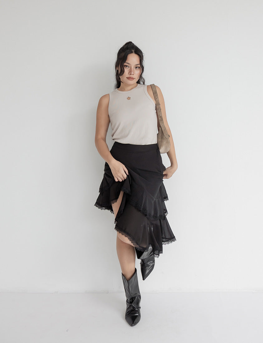 MUA! Layered Asymmetrical Lace Textured Plus Size Mini Skirt