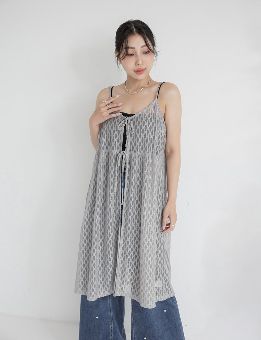 MISS. 2-Way Diamond Pattern Tie Plus Size Long Vest