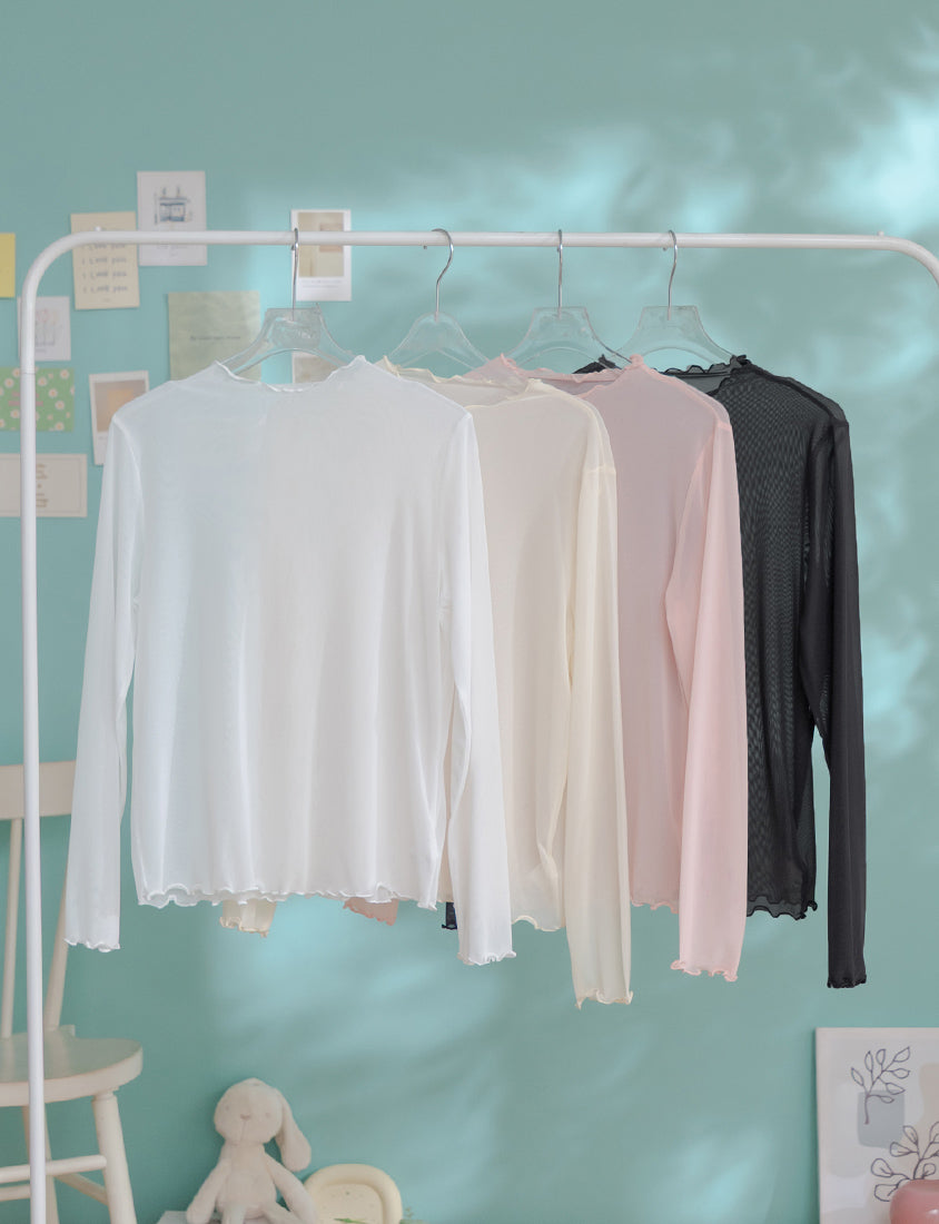 Versatile Ruffle Trim Sheer Long Sleeve Plus Size Top