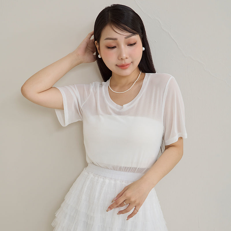 MISS. Casual Sheer Crewneck Plus Size Top