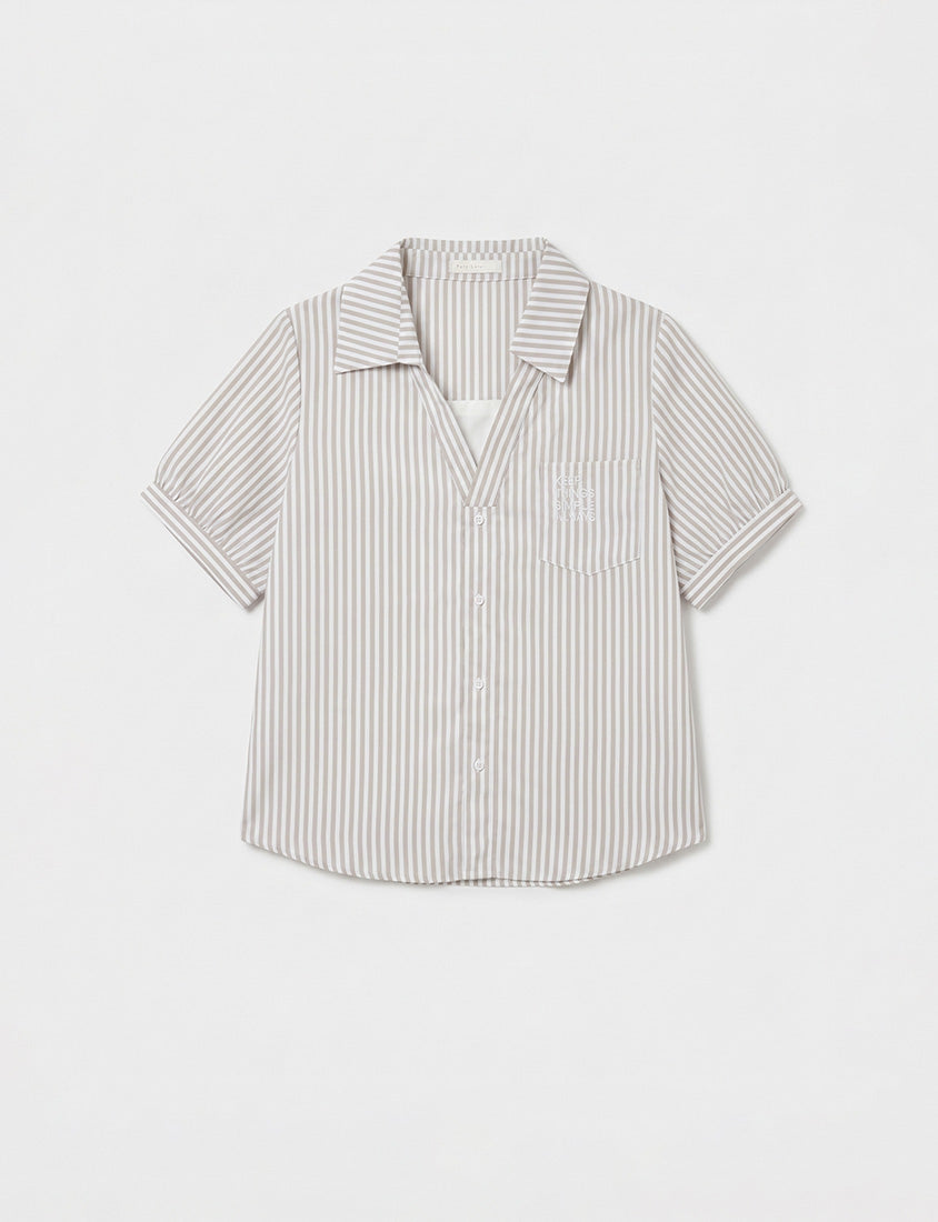 Faux Two Piece Stripe Collar Plus Size Top