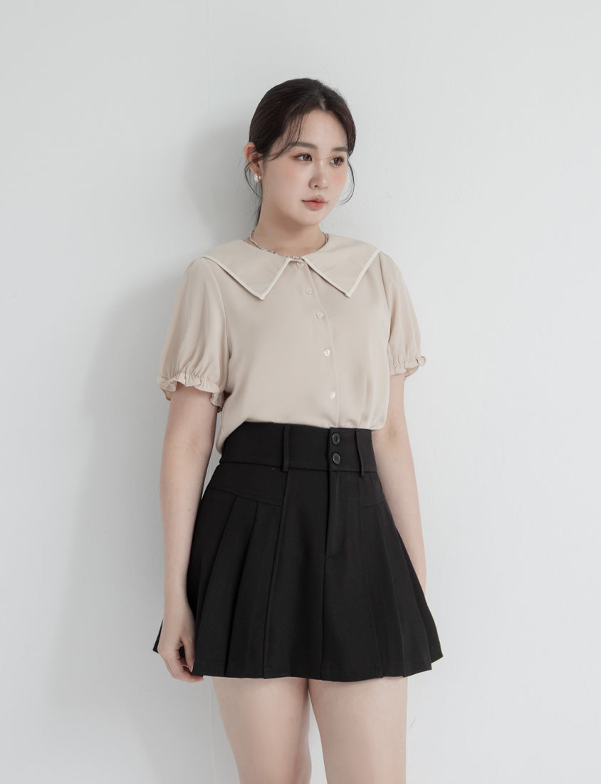 MISS. High Waist Tummy Flattering Pleated Tailored Plus Size Mini Skirt