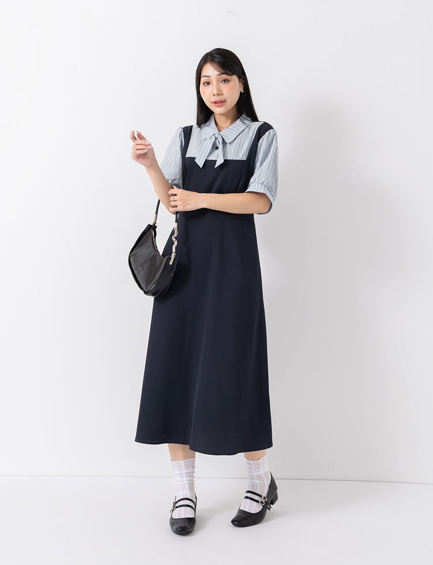 MISS. Elegant Faux Two-Piece Panel Stripe Plus Size Maxi Dress