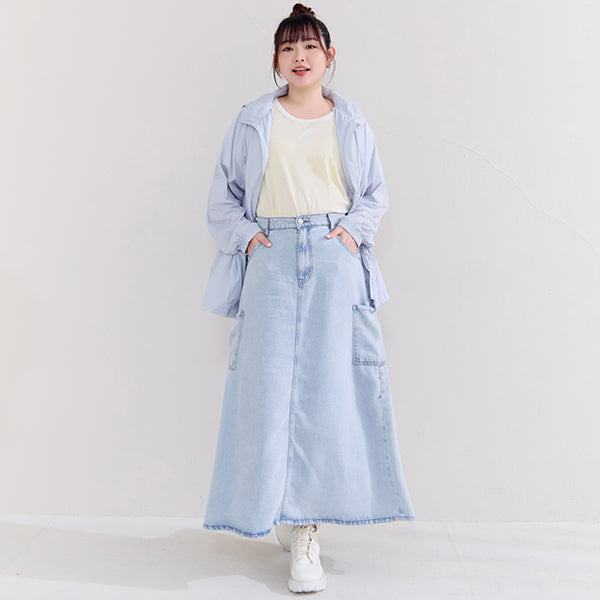 Cooling Lyocell Silky Denim Utility Plus Size Maxi Skirt