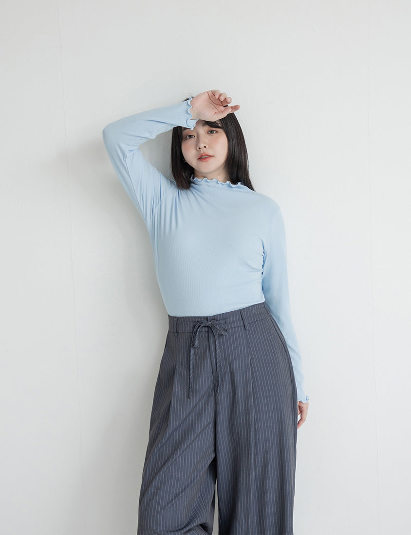 Ribbed Lettuce Trim Mock Neck Plus Size Top