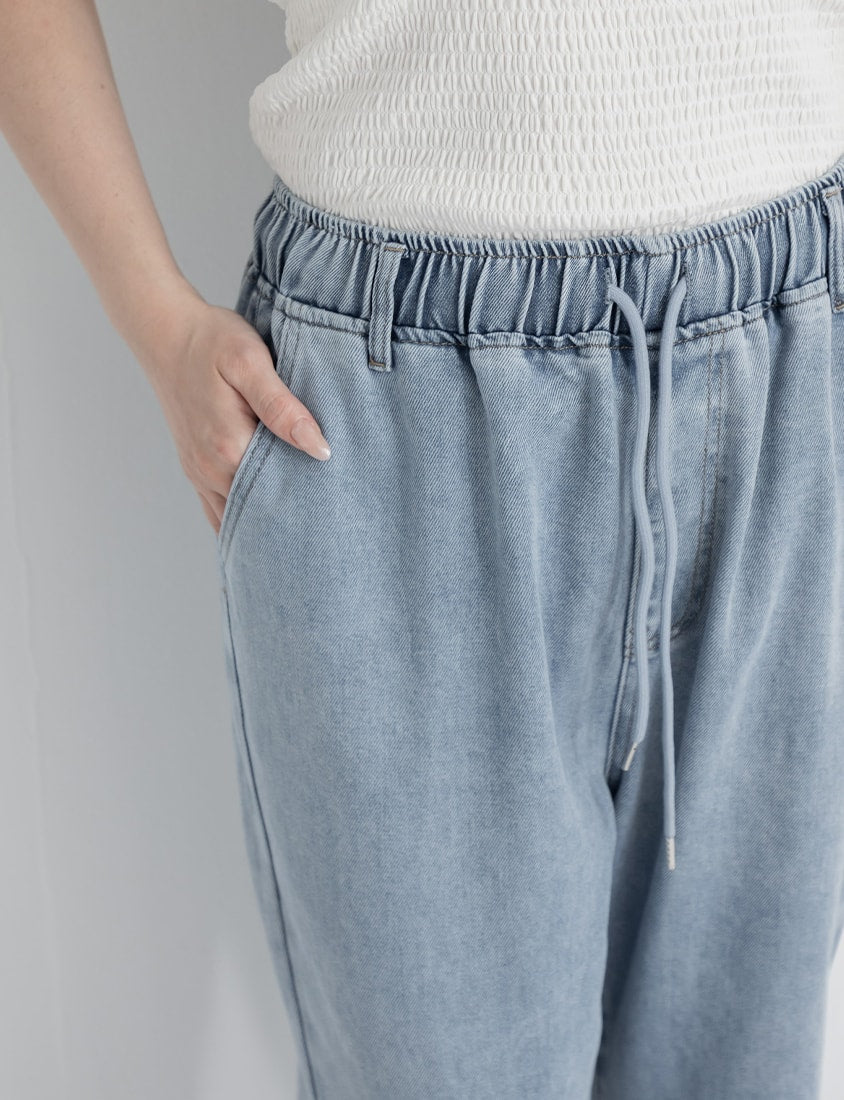 Cooling Tencel Silky Denim Drawstring Plus Size Boyfriend Jeans