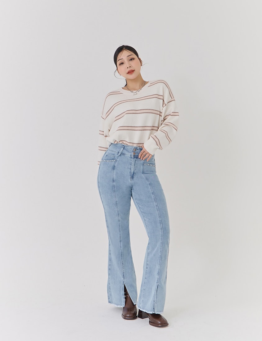 Japanese-Style Colorblock Striped Plus Size Knit Top (With Hooded Shawl)