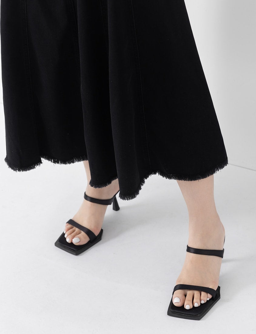 Tencel Silky Denim Square Neck Flare Plus Size Dress