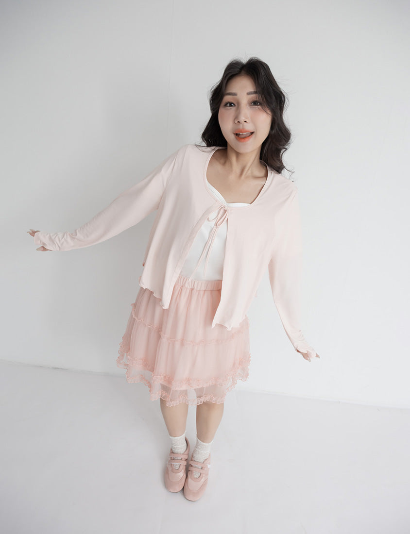 Instant Cooling UV-Protection Cropped Ruffle Trim Plus Size Cover Up