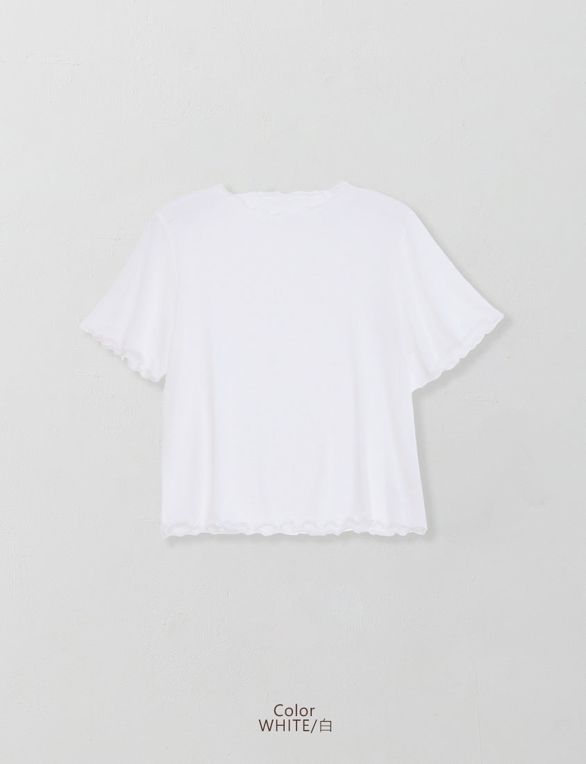 MISS. Ruffle Trim Sheer Plus Size Short Sleeve Top