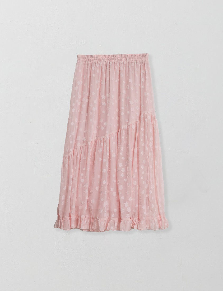 Japanese Floral Jacquard Tiered Plus Size Maxi Skirt