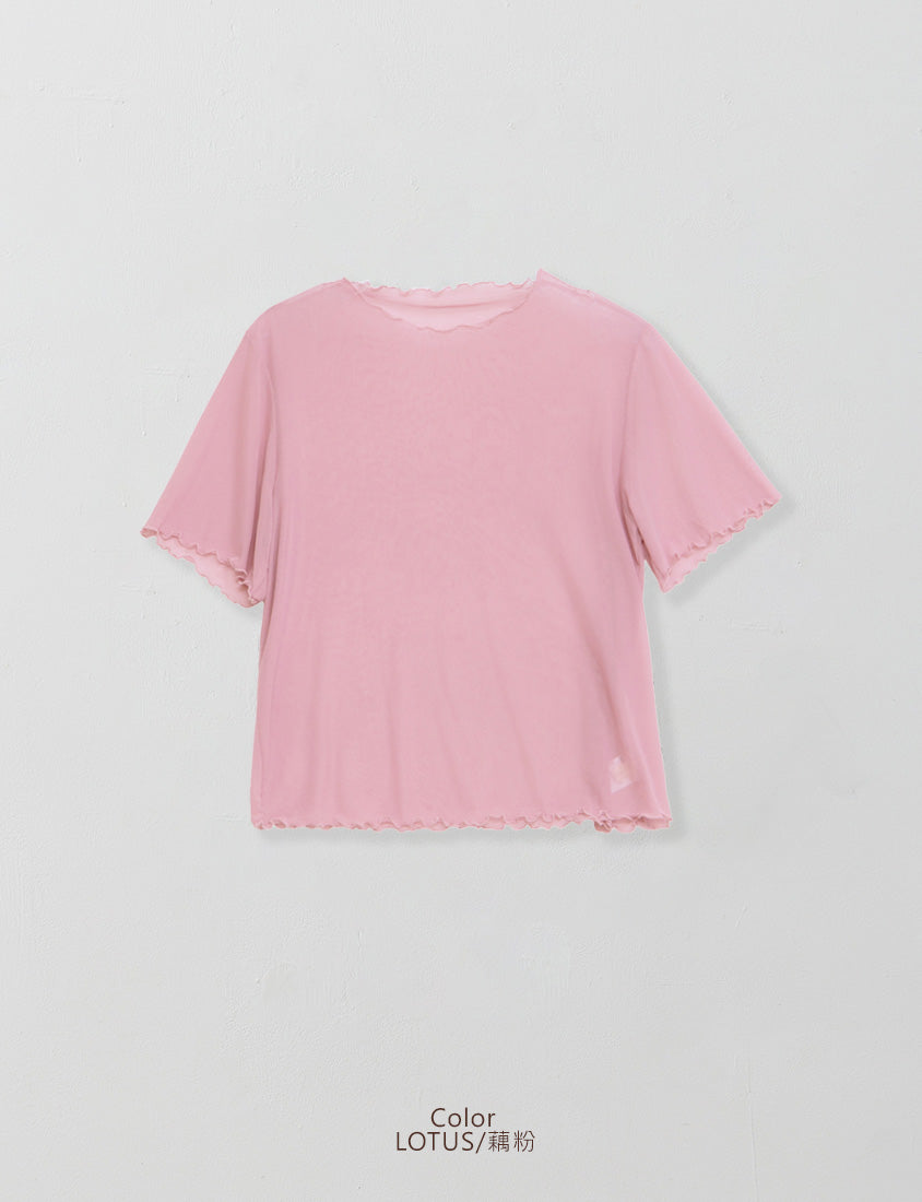 MISS. Ruffle Trim Sheer Plus Size Short Sleeve Top