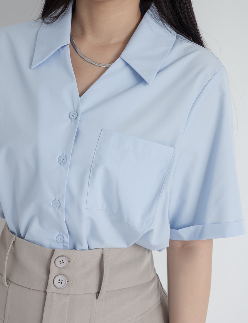 MISS. Minimal V-Neck Placket Rolled Sleeve Plus Size Shirt