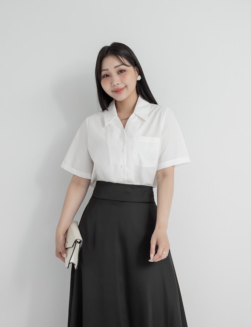MISS. Minimal V-Neck Placket Rolled Sleeve Plus Size Shirt