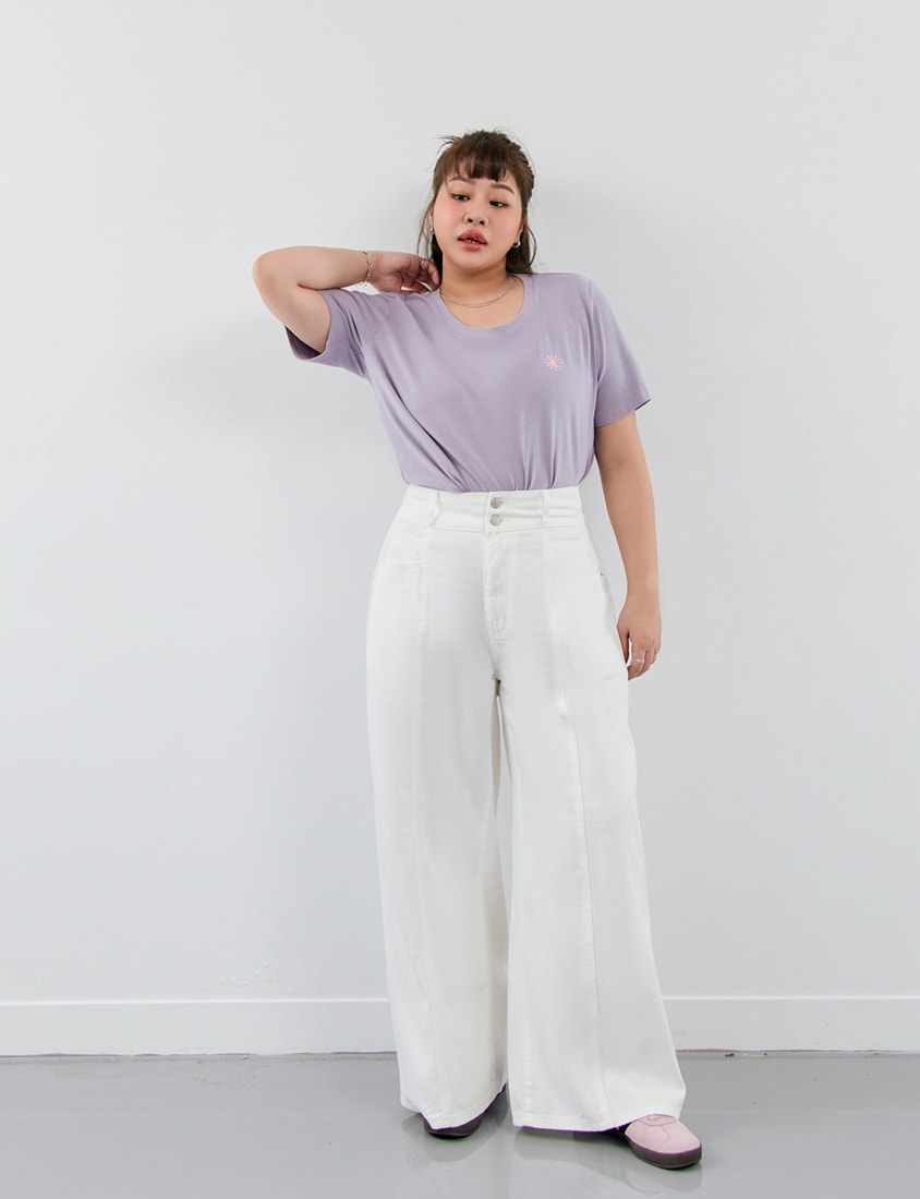 Apple-Shaped Friendly! Perfect Fit Twill Cotton Plus Size Wide Pants