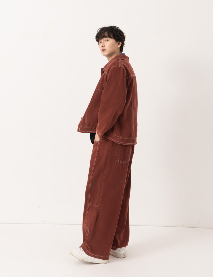 Versatile Twill Colorblock Topstitched Plus Size Straight Wide Pants (Unisex)
