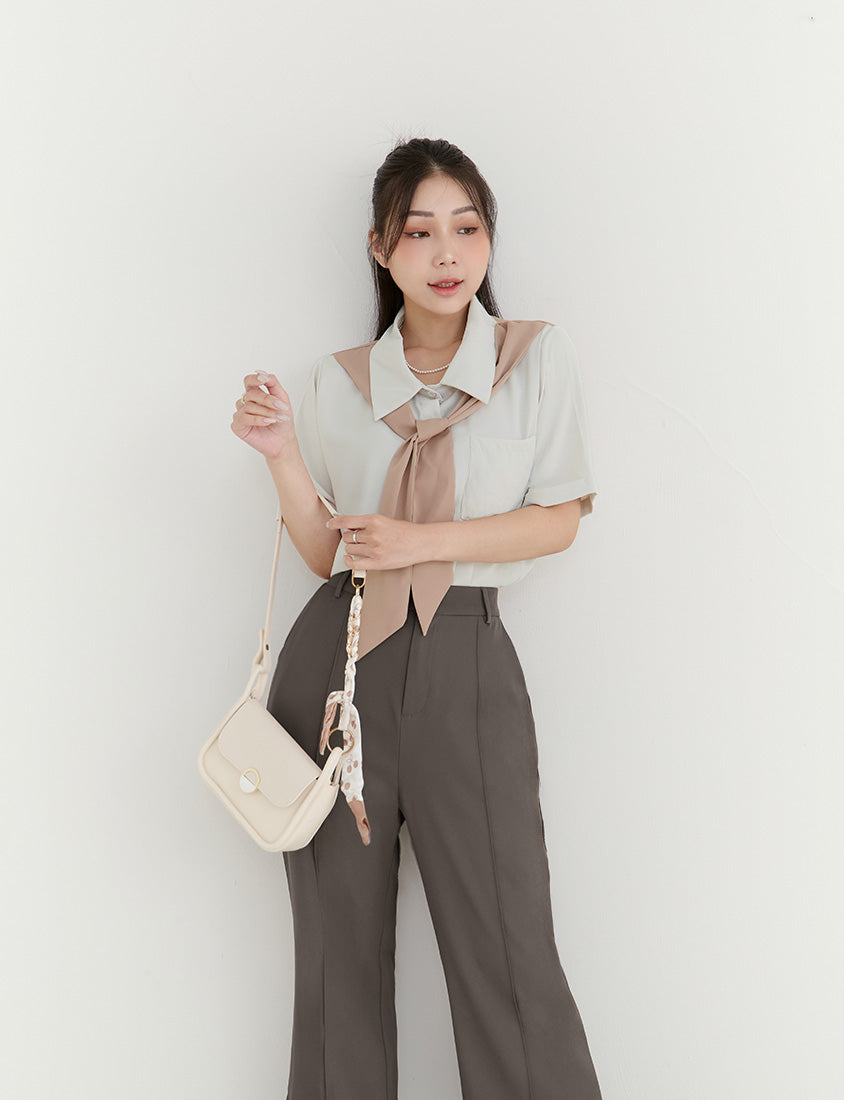 MISS. Morandi Faux Two Piece Plus Size Shirt (With Shawl)