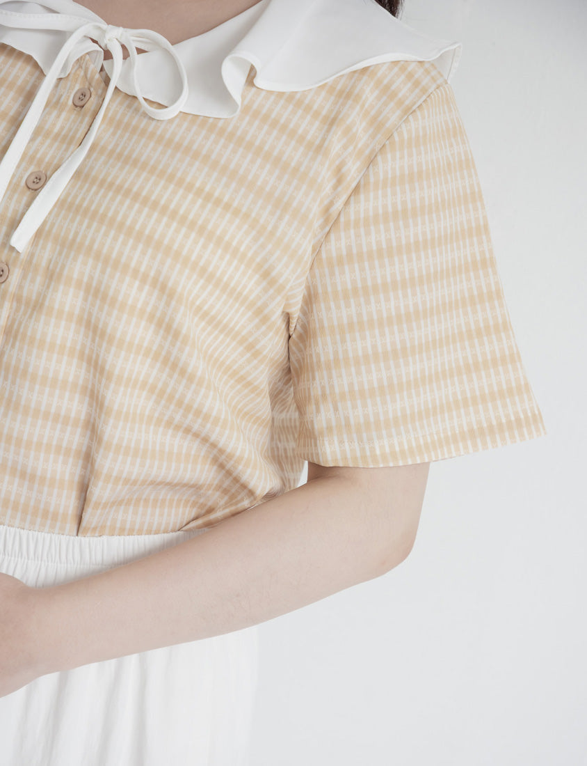 Fresh Contrast Ruffle Plaid Plus Size Shirt