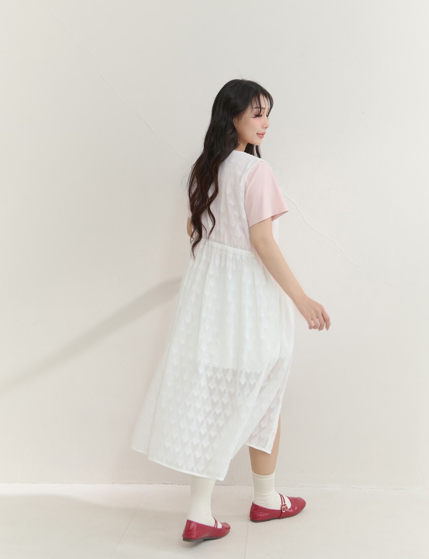All-Over Heart Jacquard Plus Size Long Camisole Vest