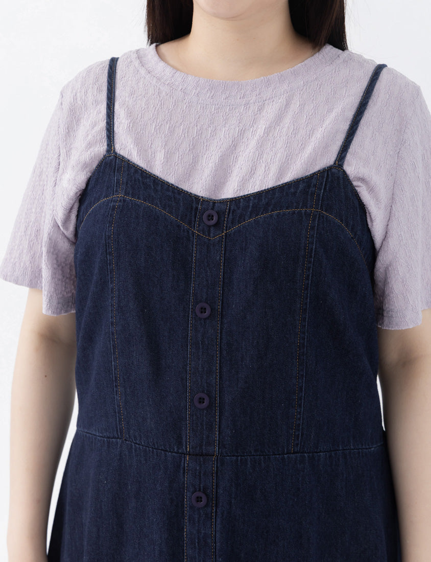 Tencel Silky Denim Faux Button Strap Plus Size Maxi Dress