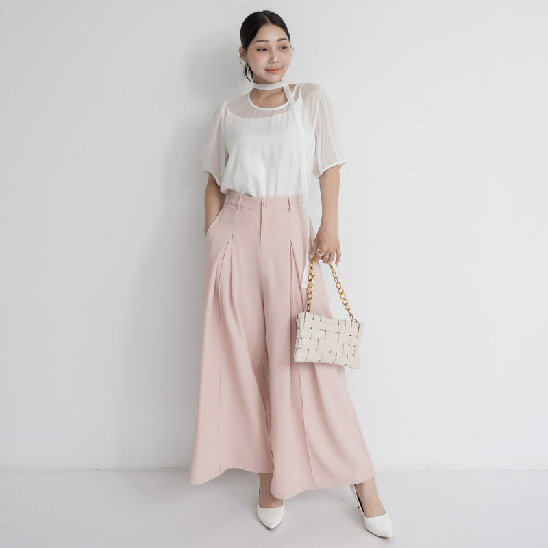 Pleated Cropped Plus Size Wide-Leg Pants