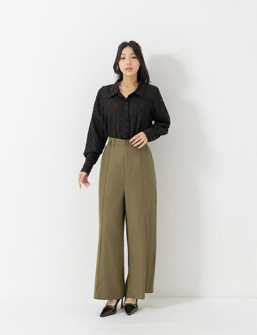 MISS. Lyocell Twill Topstitched Plus Size Trousers