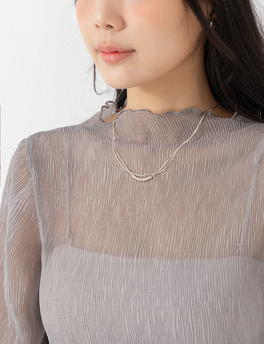 MISS. Ethereal Crinkle Sheer Mock-Neck Plus Size Top