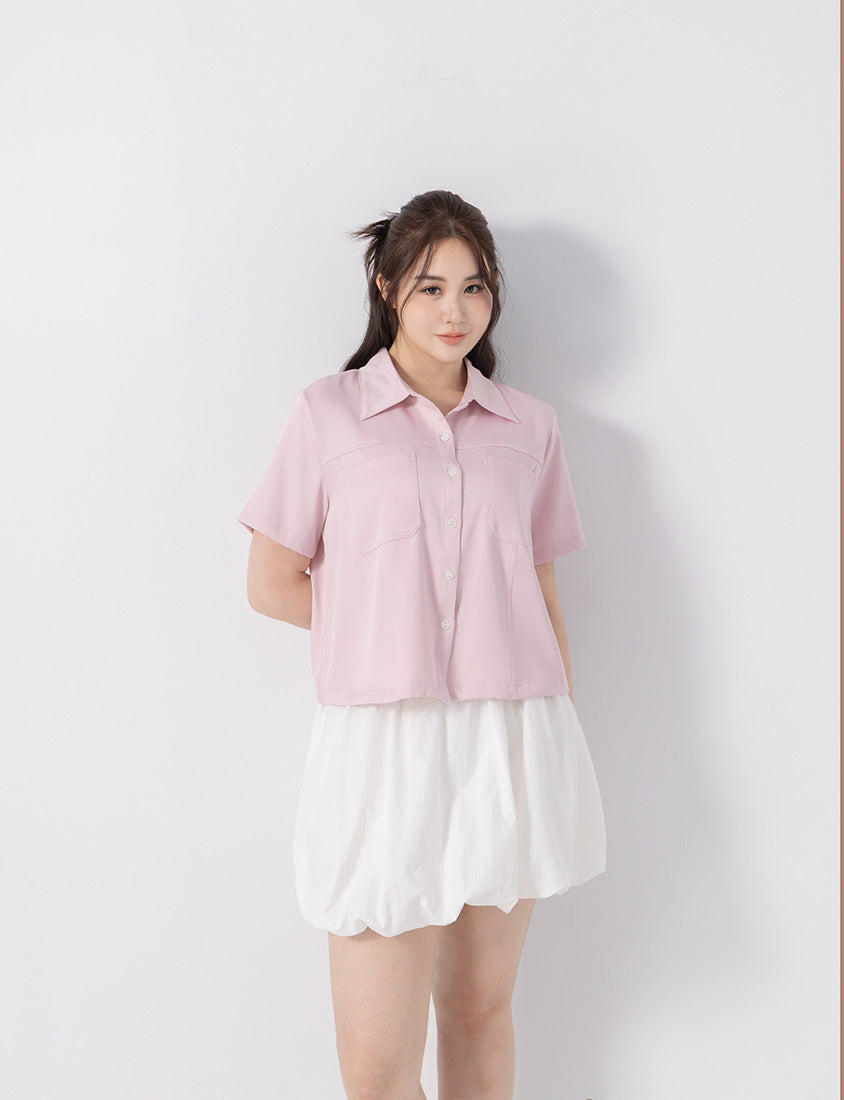 Double Pocket Twill Shell Button Plus Size Shirt