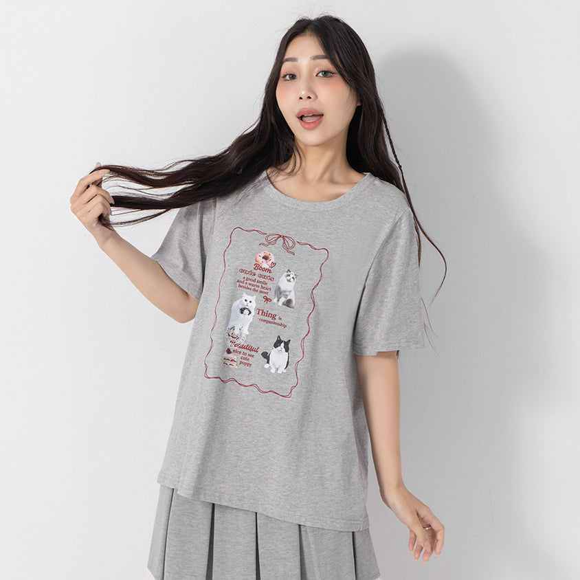 Cute Cat Print Oversized Plus Size Tee