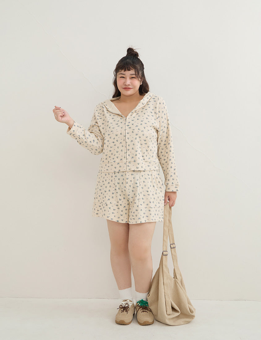 Sweet Floral Waffle Cropped Plus Size Hoodie