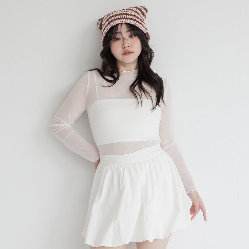 Versatile Ruffle Trim Sheer Long Sleeve Plus Size Top
