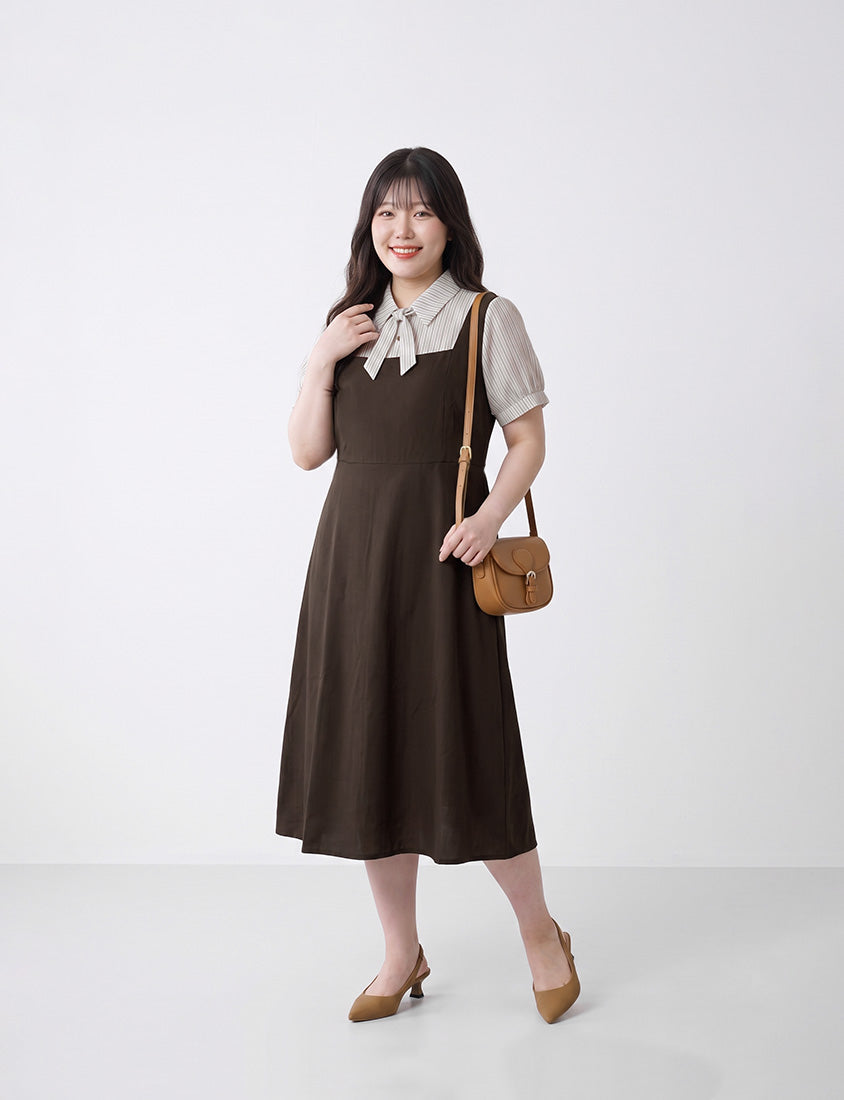 MISS. Elegant Faux Two-Piece Panel Stripe Plus Size Maxi Dress