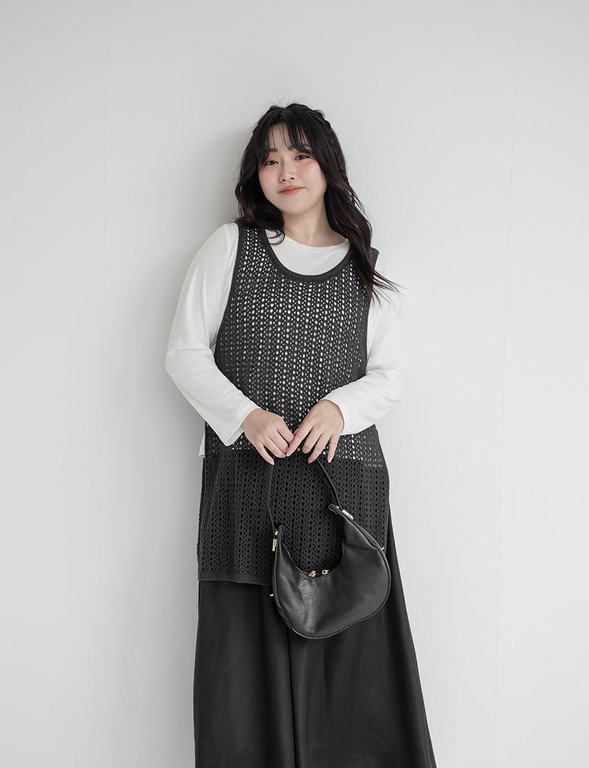 Japanese Style Layered Knit Cutout Plus Size Two-Piece Set