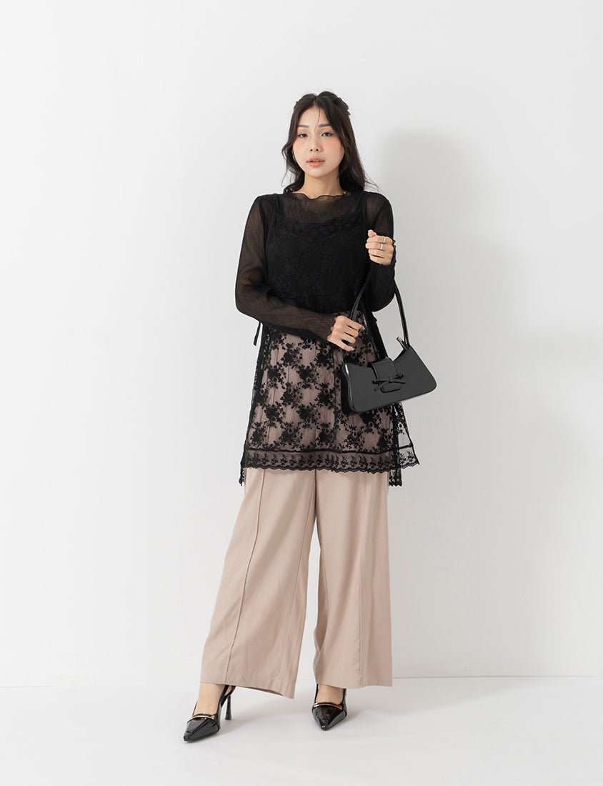 MISS. Lyocell Twill Topstitched Plus Size Trousers