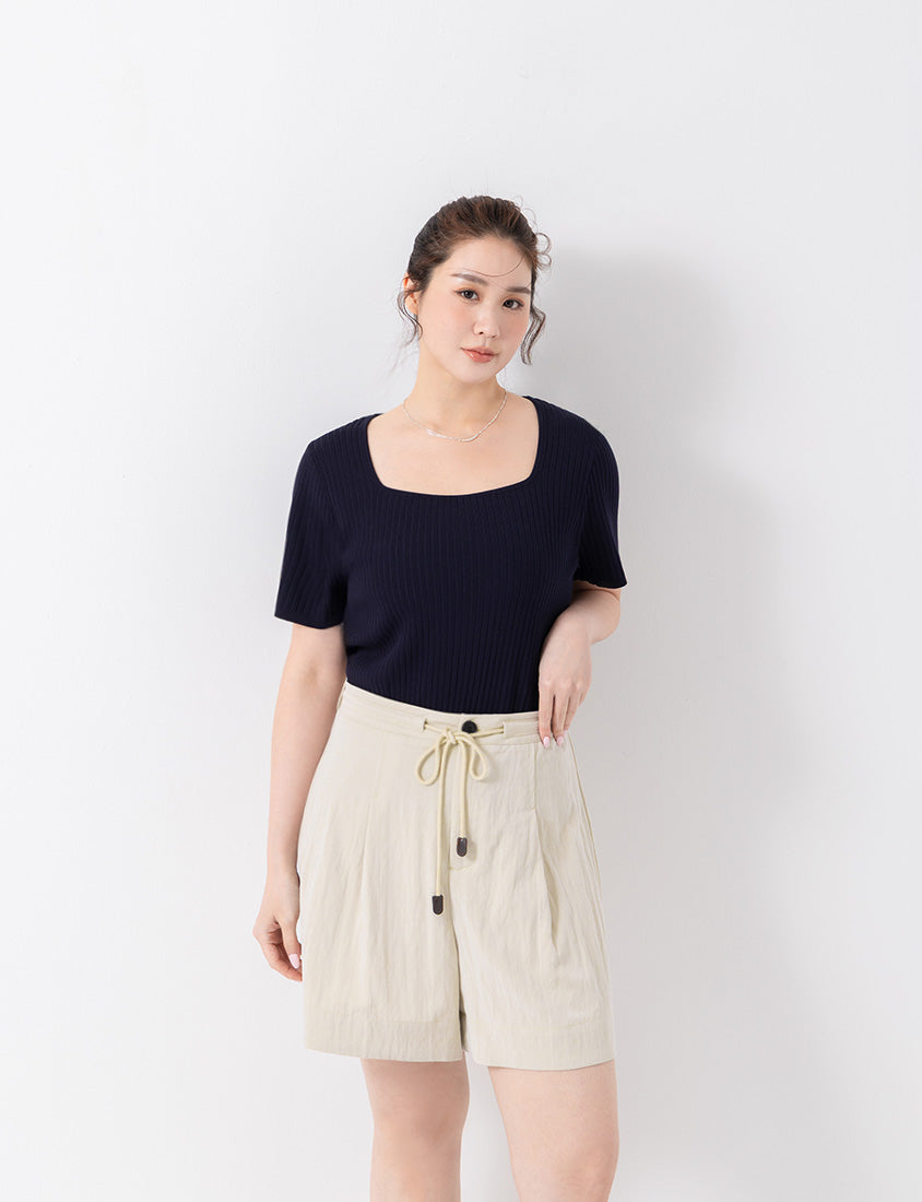 Classic Multicolor Square Neck Ribbed Knit Plus Size Top