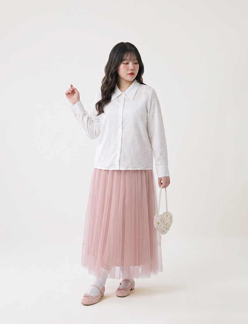 MISS. Japanese-Inspired Lace Sheer Jacquard Plus Size Shirt