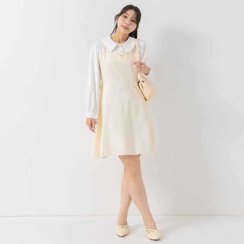 MISS. Smart Collared Faux Two-Piece Strap Plus Size Mini Dress
