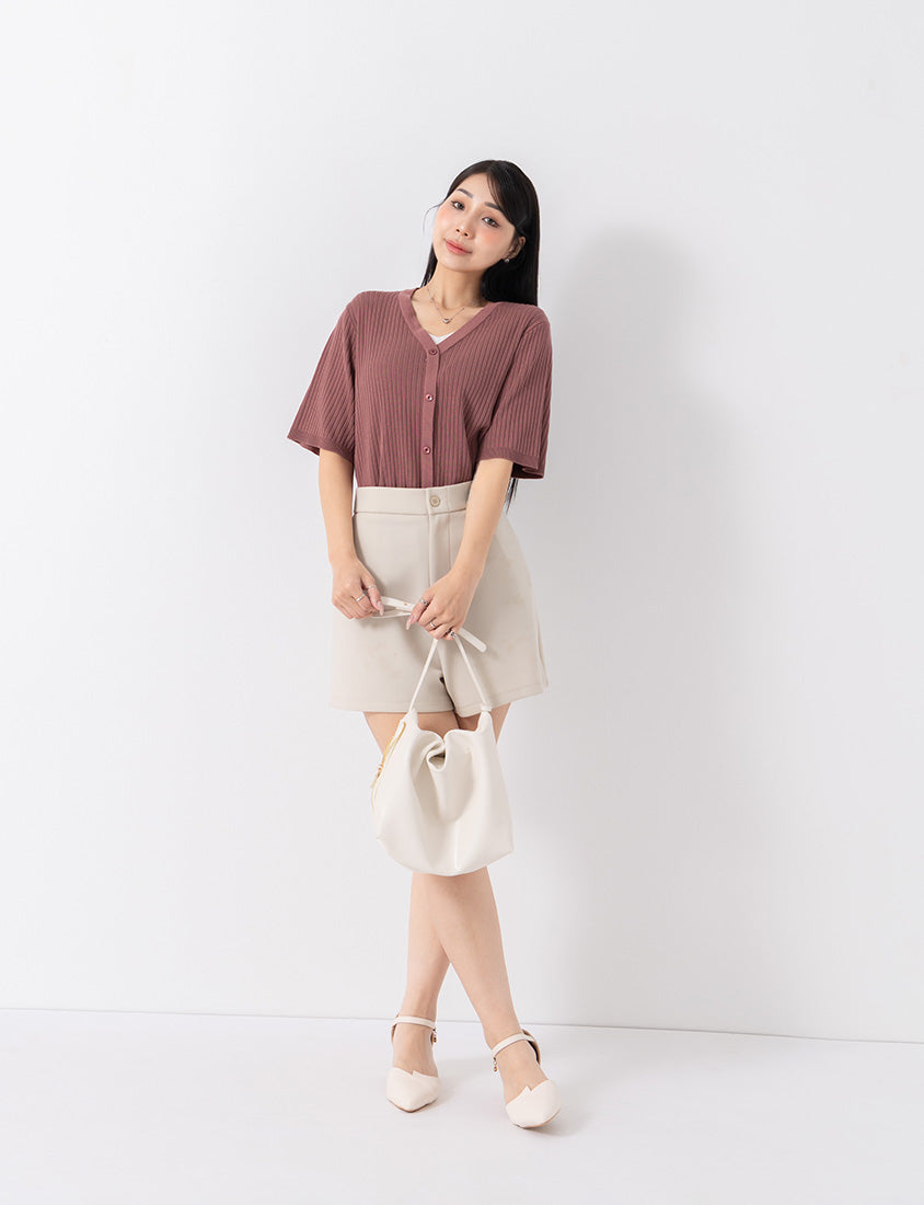 MISS. Minimal Faux Two-Piece Button-Front Knit Plus Size Top